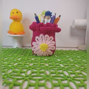 Pretty in Pink Bag with Yellow and Light Pink Flower Great Gift Bag or Pouch